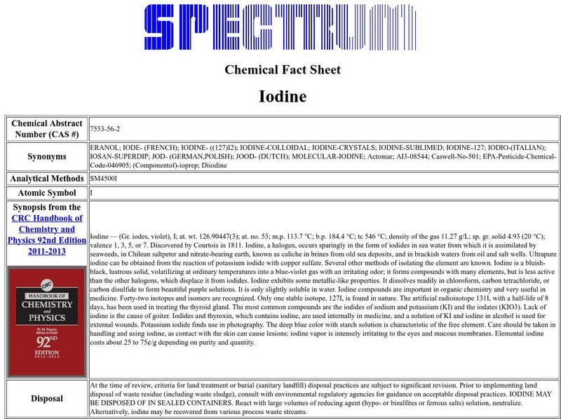 Florida Spectrum: Chemical Fact Sheet: Iodine Handout Florida Spectrum: Chemical Fact Sheet: Iodine Handout