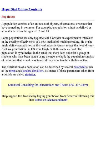 Hyper Stat Online Statistics Textbook: Population Handout Hyper Stat Online Statistics Textbook: Population Handout