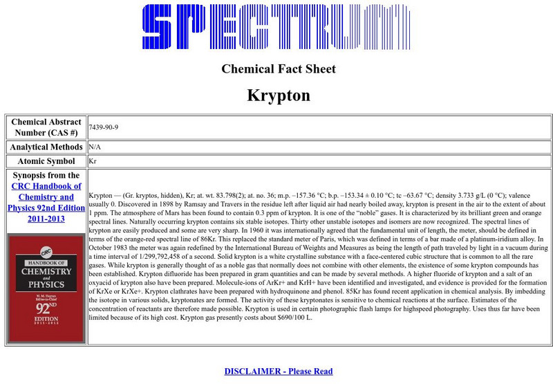 Florida Spectrum: Chemical Fact Sheet: Krypton Handout Florida Spectrum: Chemical Fact Sheet: Krypton Handout