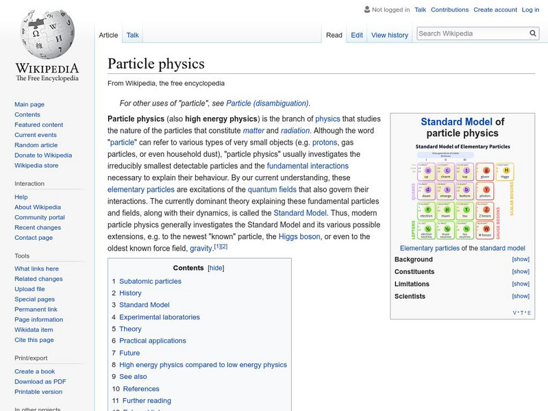 Wikipedia: Particle Physics Handout Wikipedia: Particle Physics Handout