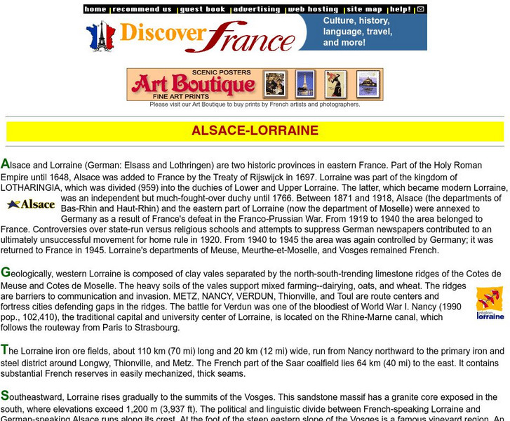 Discover France: Alsace Lorraine Handout Discover France: Alsace Lorraine Handout