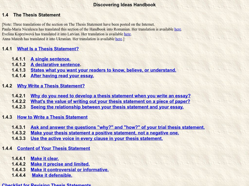 Palomar Community College: The Thesis Statement Activity Palomar Community College: The Thesis Statement Activity