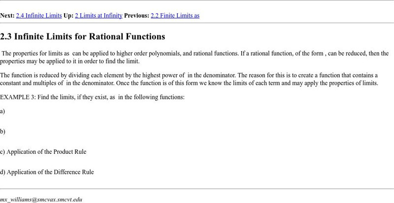 Npac Reu Program: Infinite Limits for Rational Functions Handout Npac Reu Program: Infinite Limits for Rational Functions Handout