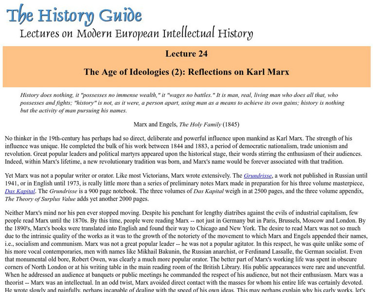 The History Guide: Karl Marx 1818 1883 Website