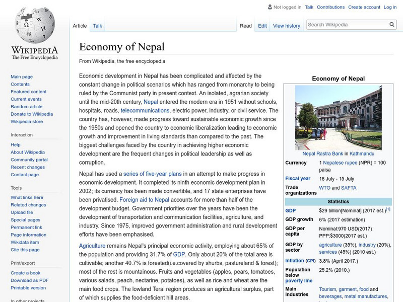 Wikipedia: Economy of Nepal Handout