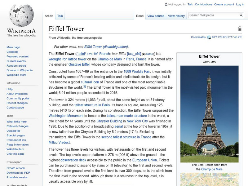 Wikipedia: Eiffel Tower Handout Wikipedia: Eiffel Tower Handout