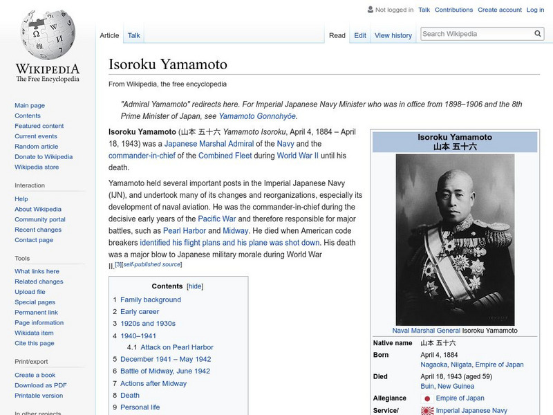 Wikipedia: Isoroku Yamamoto Handout Wikipedia: Isoroku Yamamoto Handout