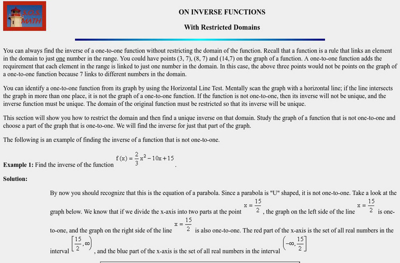 S.o.s. Math: Inverse Functions With Restricted Domains Graphic S.o.s. Math: Inverse Functions With Restricted Domains Graphic