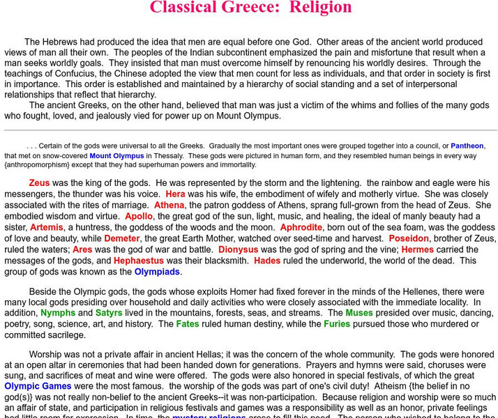 Historyteacher.net: Classical Greece: Religion Handout Historyteacher.net: Classical Greece: Religion Handout