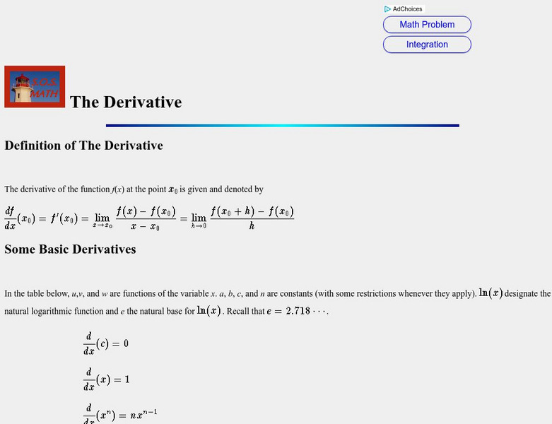 S.o.s. Math: The Derivative Handout S.o.s. Math: The Derivative Handout