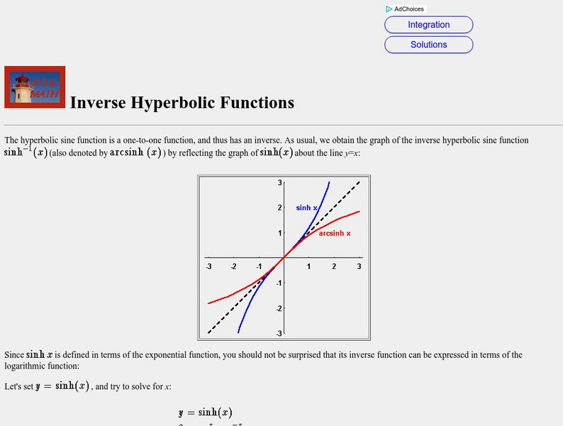 S.o.s. Math: Inverse Hyperbolic Functions Activity S.o.s. Math: Inverse Hyperbolic Functions Activity