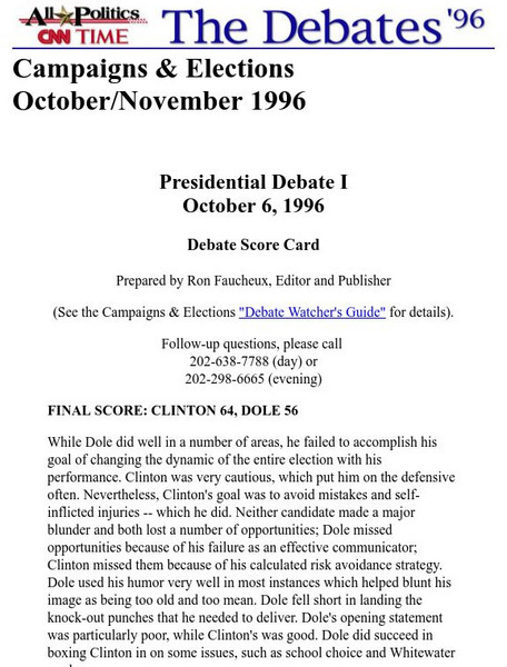 Cnn: Presidential Debate Scorecard 1 Article