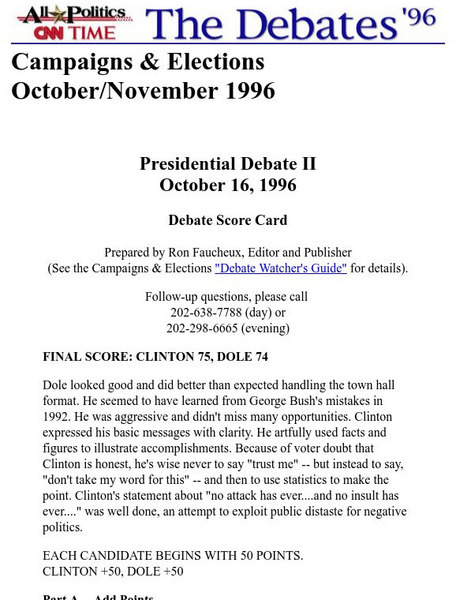 Cnn: Presidential Debate Scorecard 2 Article
