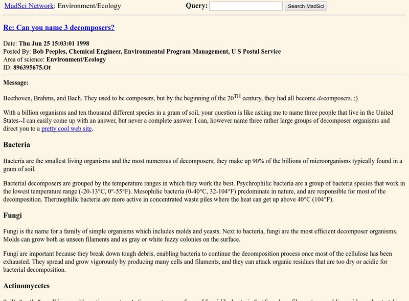 Mad Sci Network: Three Decomposers Handout