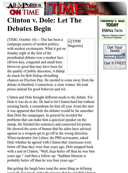 Cnn: Clinton vs. Dole: Let the Debates Begin Article Cnn: Clinton vs. Dole: Let the Debates Begin Article