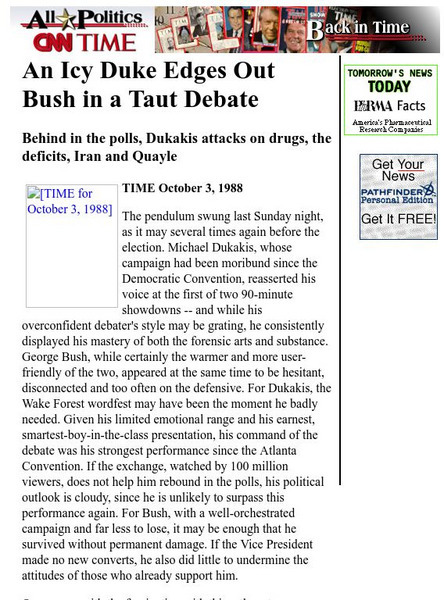 Cnn: An Icy Duke Edges Out Bush in a Taut Debate Article