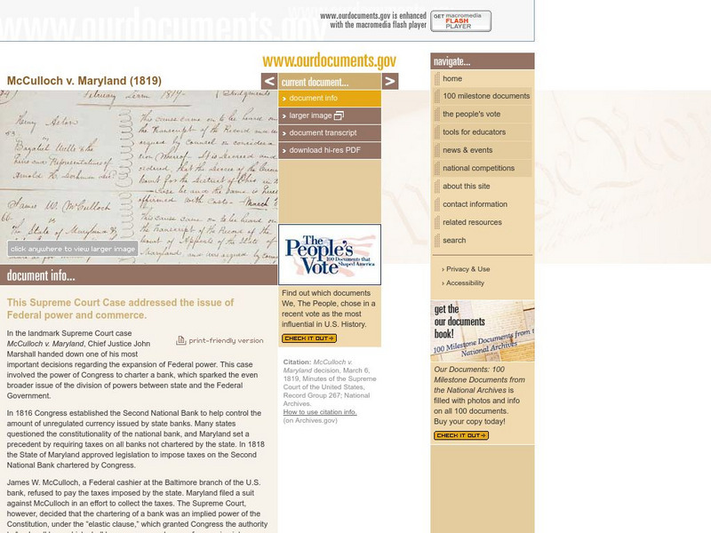Our Documents: Mc Culloch v. Maryland Primary Our Documents: Mc Culloch v. Maryland Primary