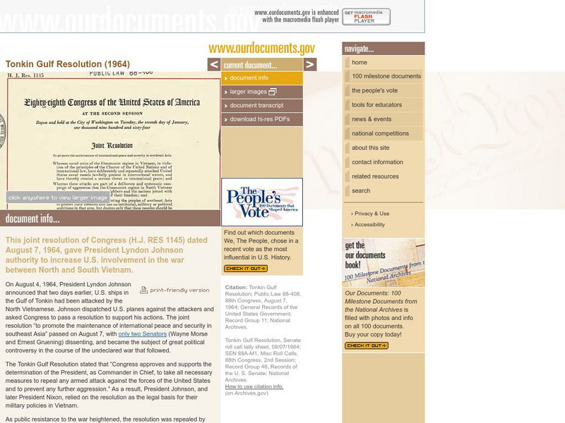 Our Documents: Tonkin Gulf Resolution (1964) Primary Our Documents: Tonkin Gulf Resolution (1964) Primary