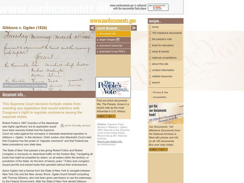Our Documents: 100 Milestone Documents: Gibbons v. Ogden(1824) Primary Our Documents: 100 Milestone Documents: Gibbons v. Ogden(1824) Primary