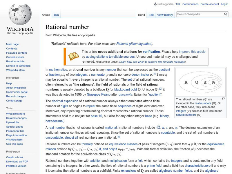 Wikipedia: Rational Numbers Handout Wikipedia: Rational Numbers Handout