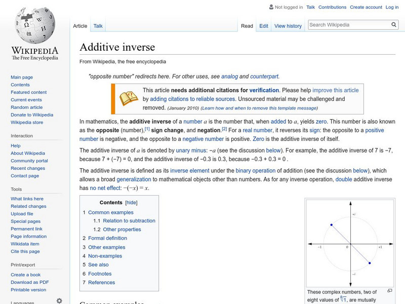 Wikipedia: Additive Inverse Handout Wikipedia: Additive Inverse Handout