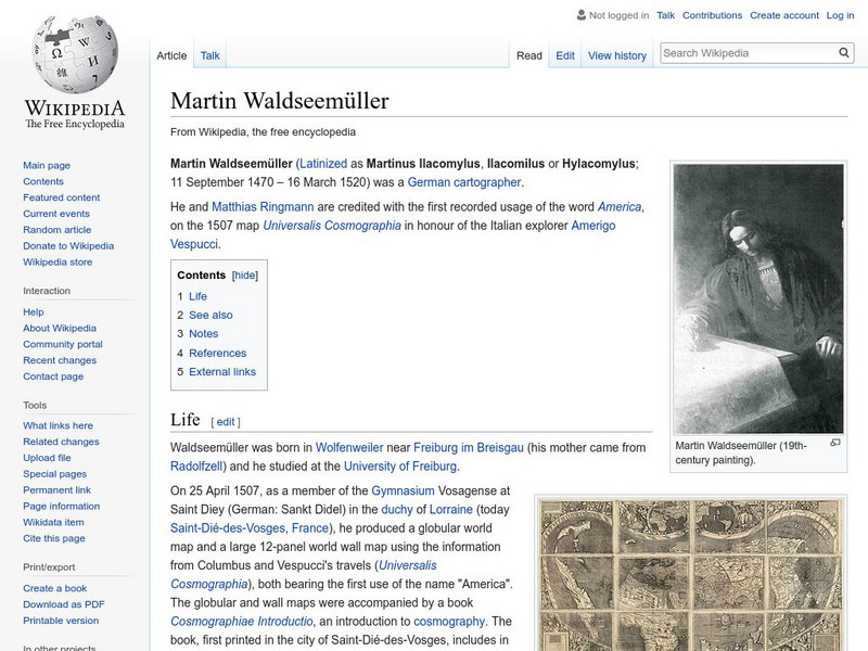 Wikipedia: Martin Waldseemuller Handout Wikipedia: Martin Waldseemuller Handout