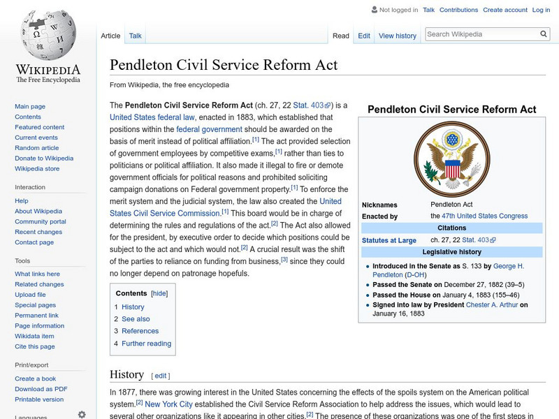 Wikipedia: Pendleton Civil Service Reform Act Handout Wikipedia: Pendleton Civil Service Reform Act Handout