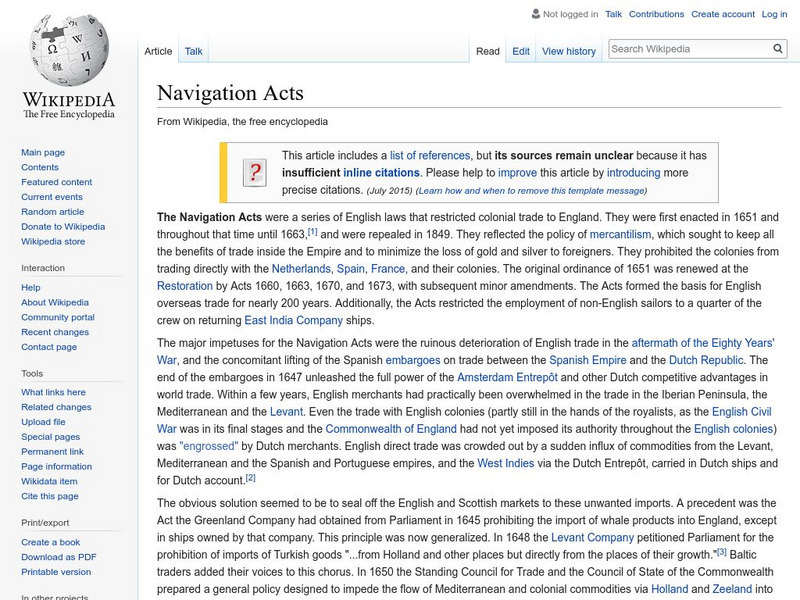 Wikipedia: Navigation Acts Handout