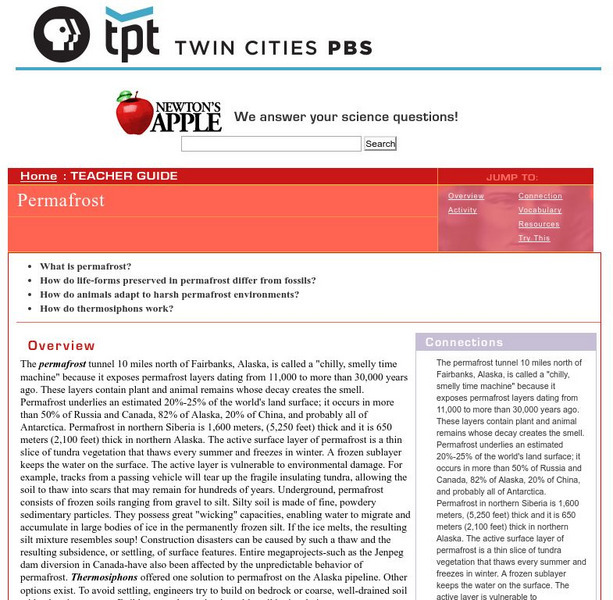 Newton's Apple: Permafrost Activity Newton's Apple: Permafrost Activity