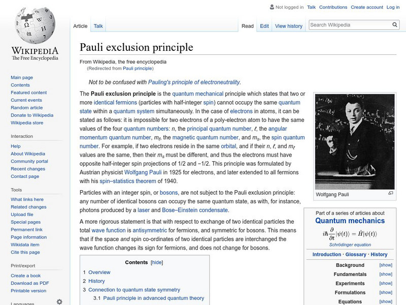 Wikipedia: Pauli Exclusion Principle Handout Wikipedia: Pauli Exclusion Principle Handout