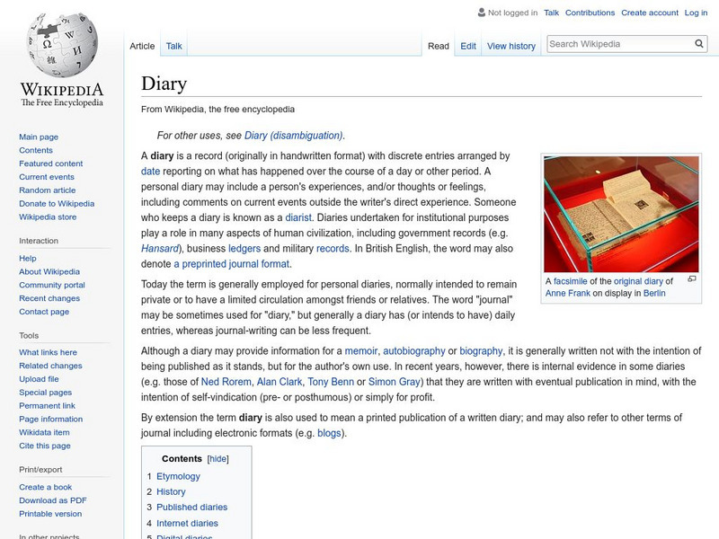 Wikipedia: Diary Handout Wikipedia: Diary Handout