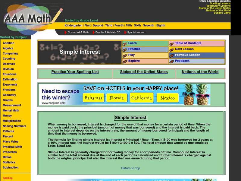 Aaa Math: Simple Interest Activity Aaa Math: Simple Interest Activity