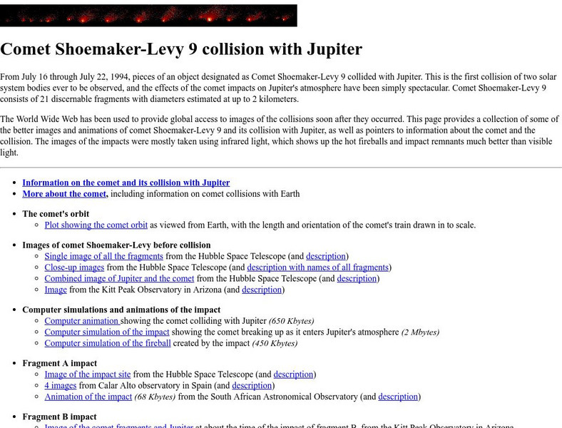 Npac Reu Program: Comet Shoemaker Levy 9 Collision Website Npac Reu Program: Comet Shoemaker Levy 9 Collision Website