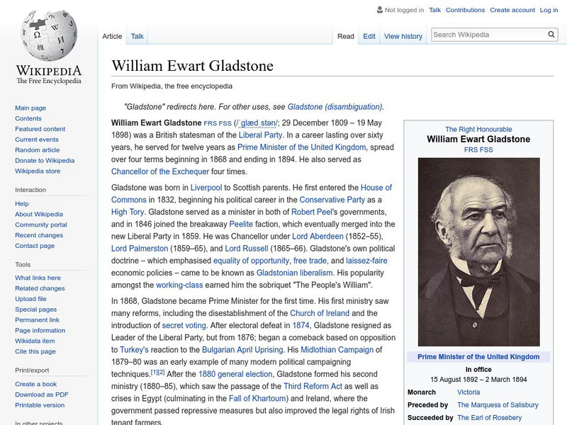 Wikipedia: William Ewart Gladstone Handout Wikipedia: William Ewart Gladstone Handout
