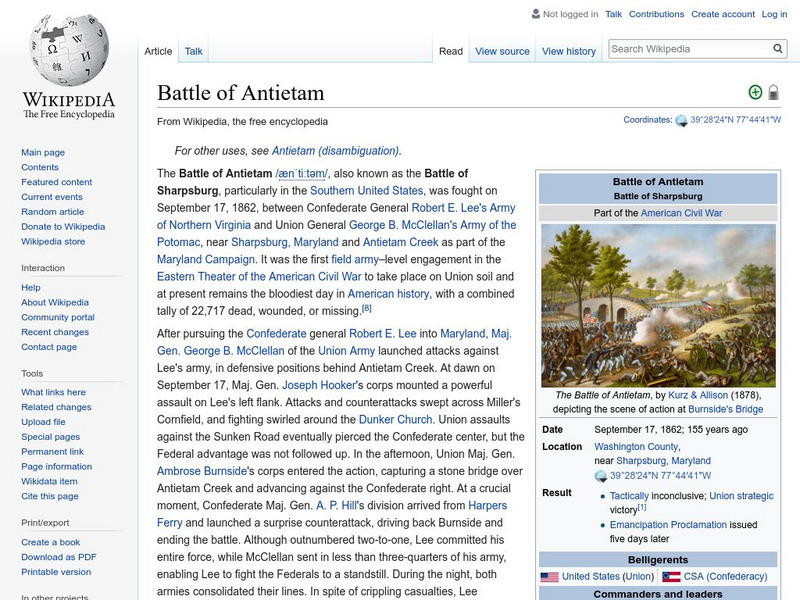 Wikipedia: Battle of Antietam Handout Wikipedia: Battle of Antietam Handout