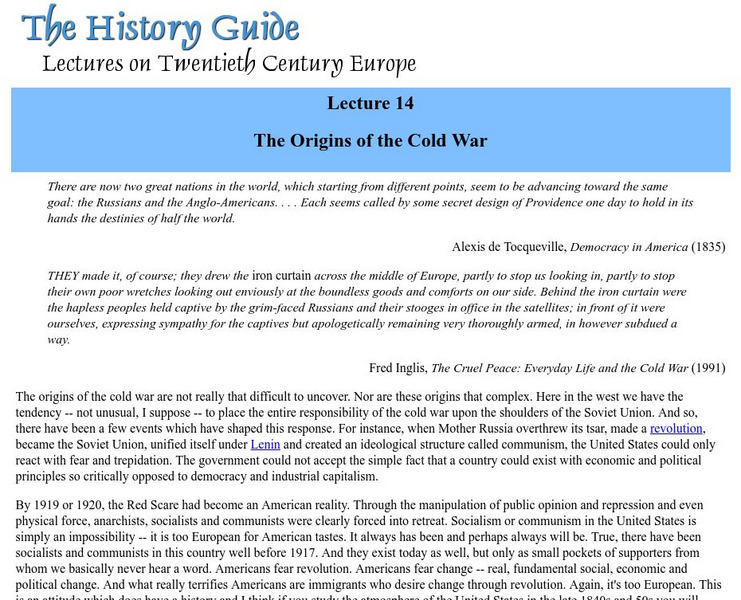 The History Guide: The Origins of the Cold War Article The History Guide: The Origins of the Cold War Article
