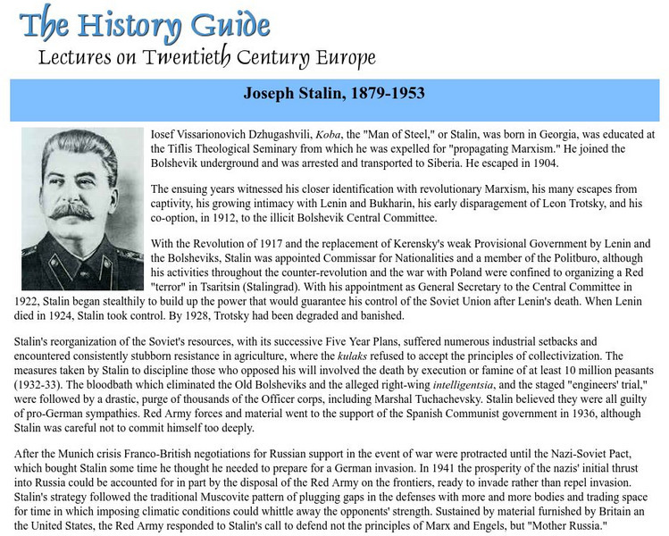 The History Guide: Joseph Stalin, 1879 1953 Handout The History Guide: Joseph Stalin, 1879 1953 Handout