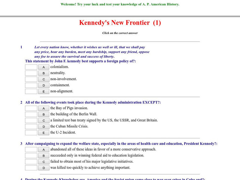 Historyteacher.net: Quiz #2 Kennedy's New Frontier Unknown Type Historyteacher.net: Quiz #2 Kennedy's New Frontier Unknown Type