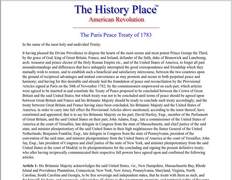 The History Place: The Paris Peace Treaty of 1783 Primary The History Place: The Paris Peace Treaty of 1783 Primary