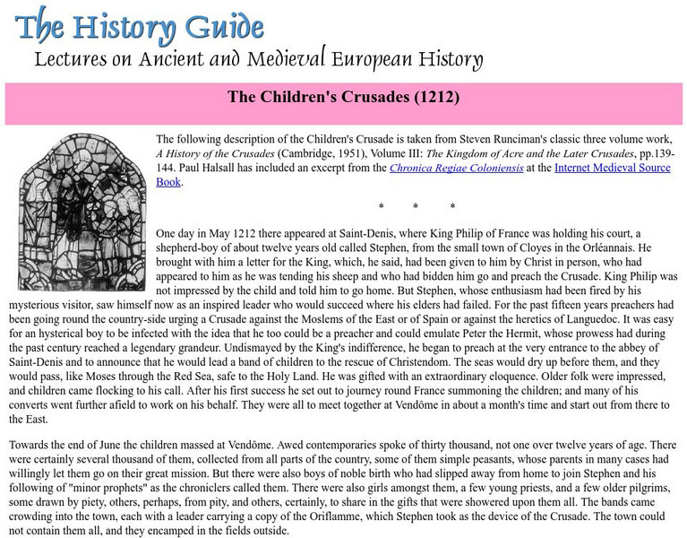 The History Guide: The Children's Crusades (1212) Handout The History Guide: The Children's Crusades (1212) Handout