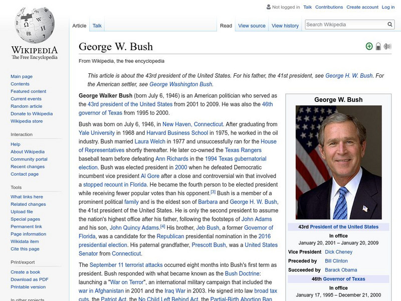 Wikipedia: George W. Bush Handout Wikipedia: George W. Bush Handout