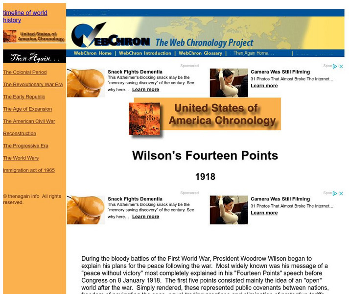 Then Again: Web Chron: United States of America Chronology: Wilson's Fourteen Points Website