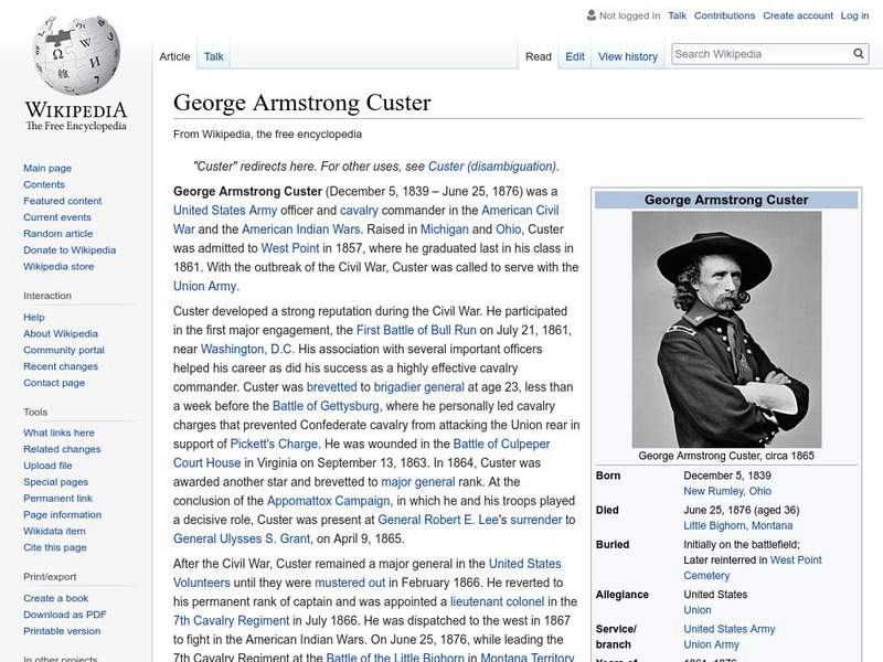 Wikipedia: George Armstrong Custer Handout Wikipedia: George Armstrong Custer Handout
