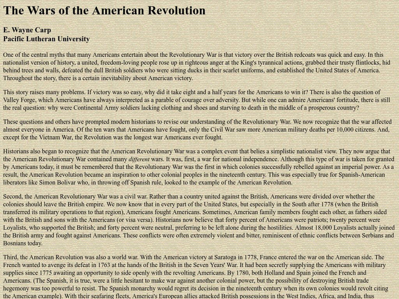 Michigan State University: American Revolution: The Wars of the American Revolution Article Michigan State University: American Revolution: The Wars of the American Revolution Article