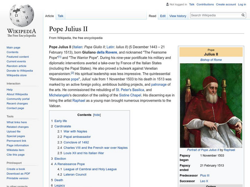 Wikipedia: Pope Julius Ii Handout Wikipedia: Pope Julius Ii Handout