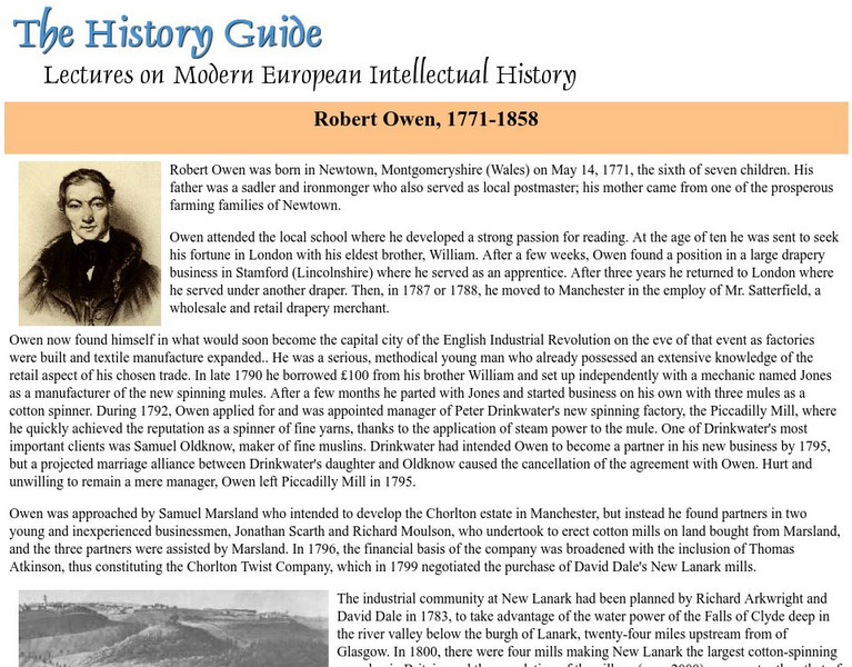 The History Guide: Robert Owen, 1771 1858 Handout
