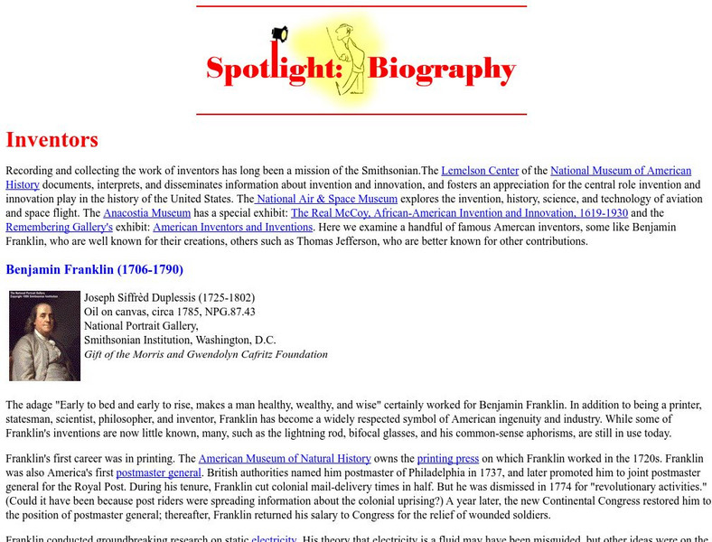 Smithsonian Education: Spotlight Biography Inventors Handout Smithsonian Education: Spotlight Biography Inventors Handout