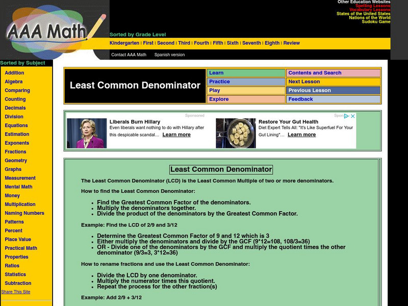 Aaa Math: Least Common Denominator Unit Plan Aaa Math: Least Common Denominator Unit Plan