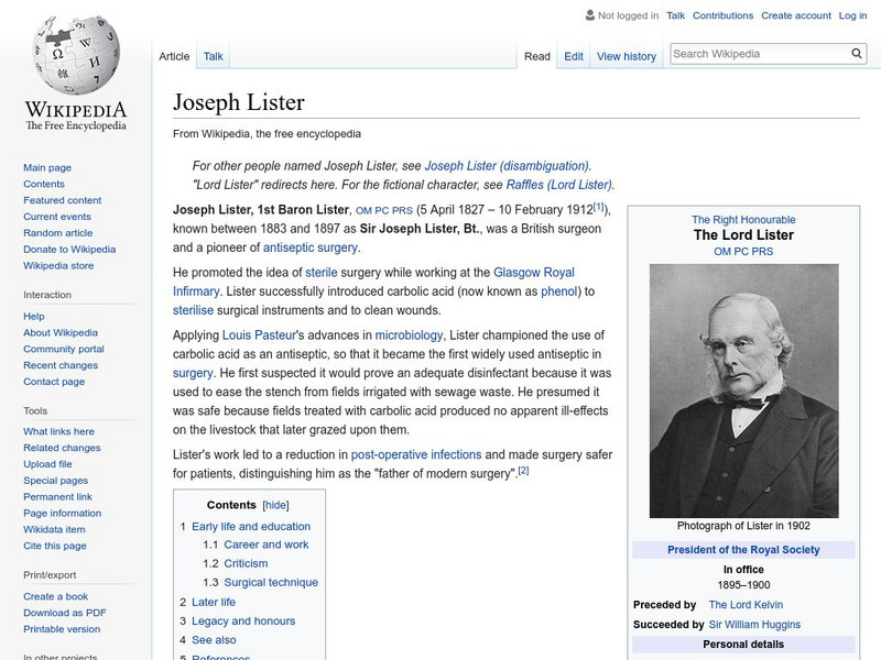 Wikipedia: Joseph Lister, 1st Baron Lister Handout Wikipedia: Joseph Lister, 1st Baron Lister Handout