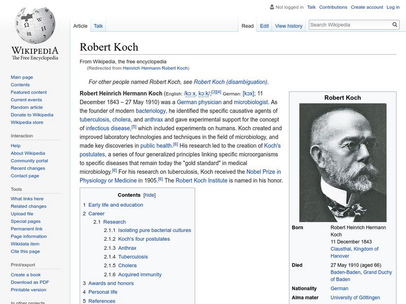 Wikipedia: Robert Koch Handout Wikipedia: Robert Koch Handout